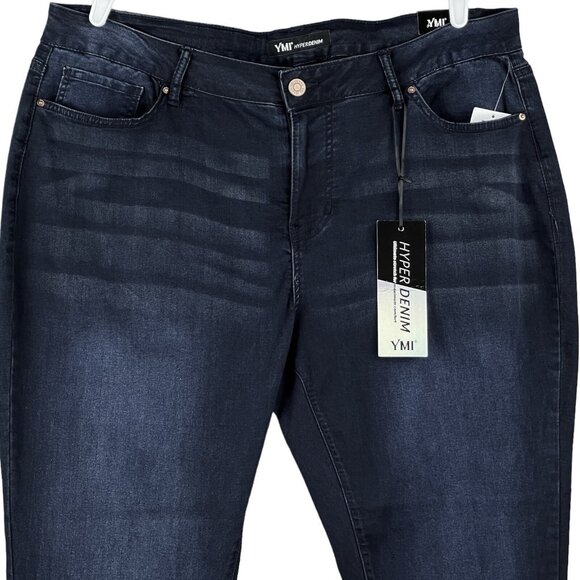 YMI Hyperdenim Women Navy Denim Jeans Sz 3X (40x30) Mid Rise Skinny Stretch NEW - Picture 3 of 10